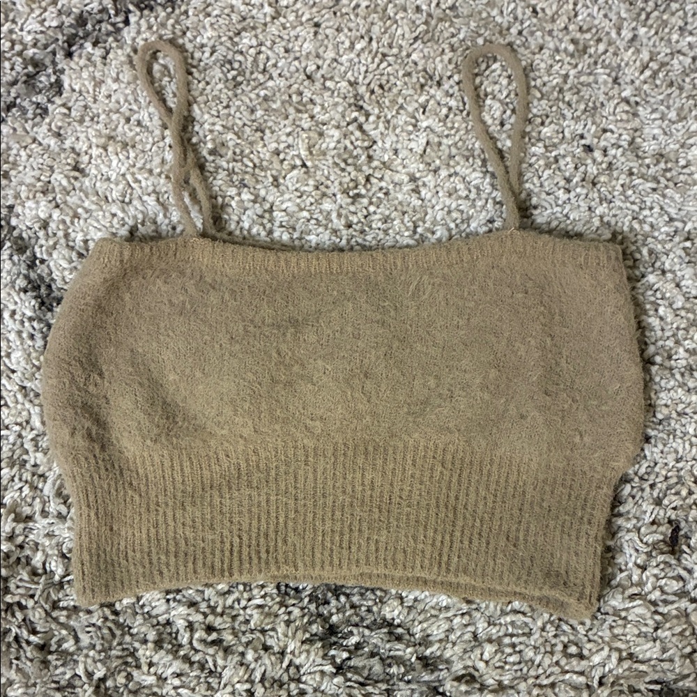 Camel Knit Cropped Tank Top
